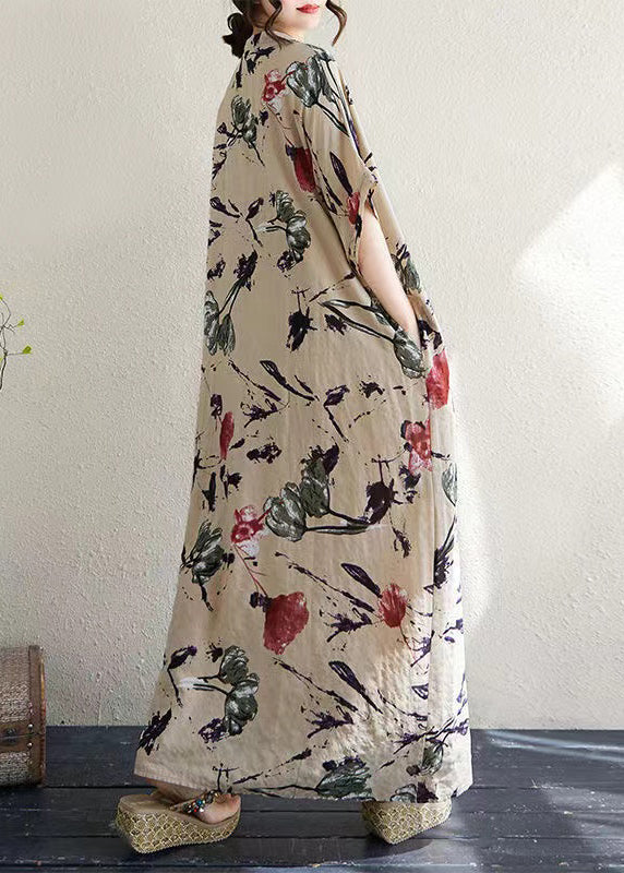 Print Italian Khaki Dresses Summer Oversized Cotton