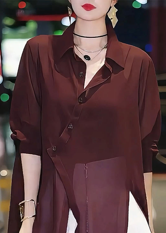 Shirts Patchwork Italian Chiffon Mulberry Asymmetrical Summer