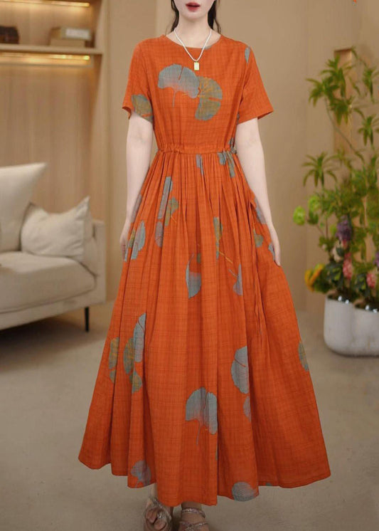 Dresses Maxi Summer Italian Cinched Orange Cotton Print