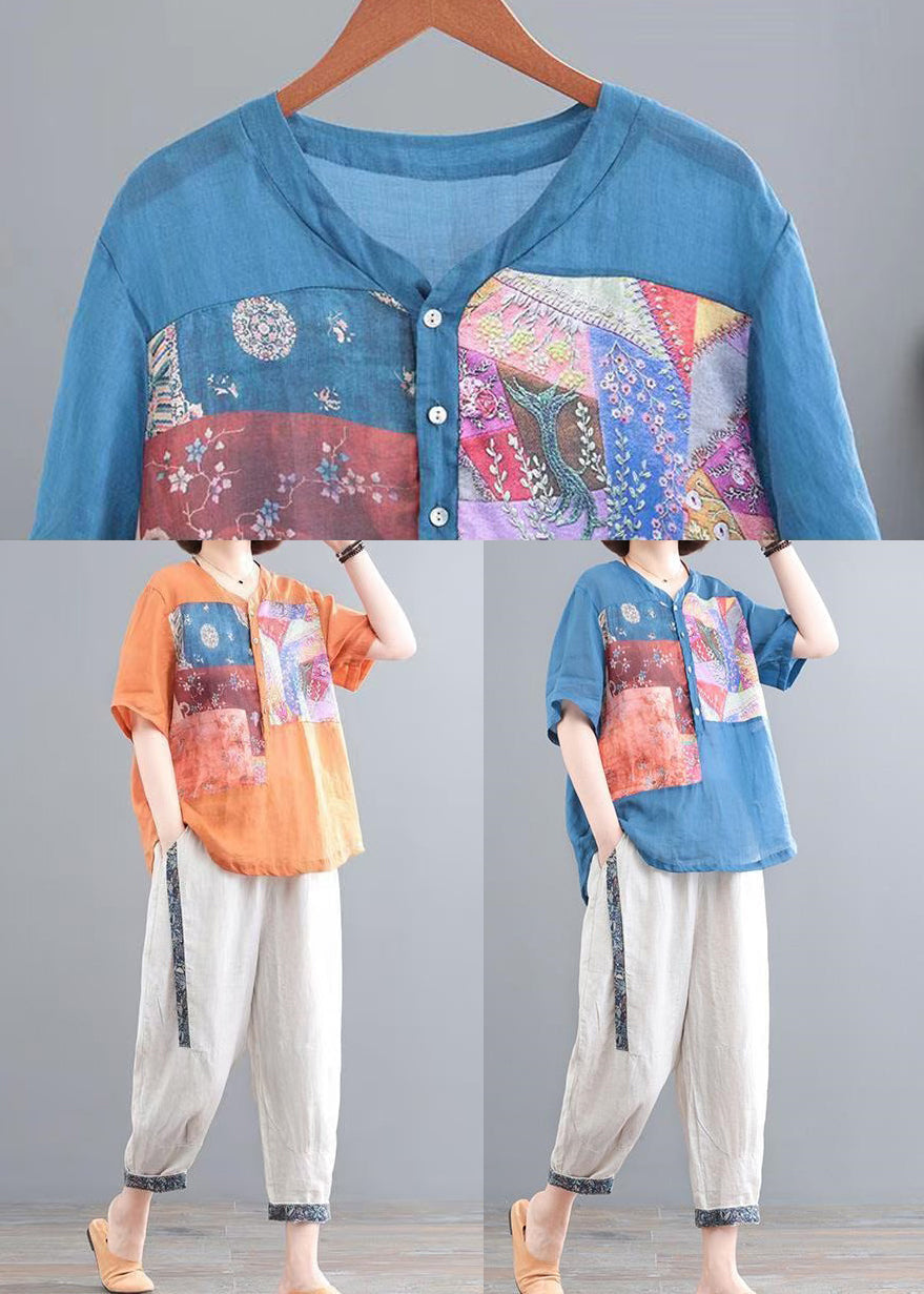 Linen Summer Print Set Two Italian Pieces Oversized Orange