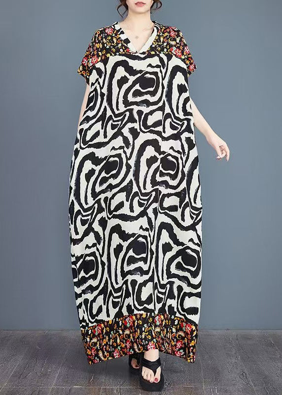 Vacation Summer Oversized Print Cotton Dresses Italian Patchwork