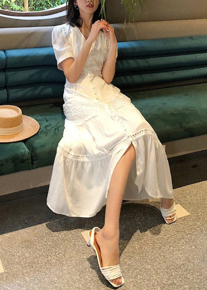 Hollow Lace Summer Dress Cotton Red Italian Shirts Out Button