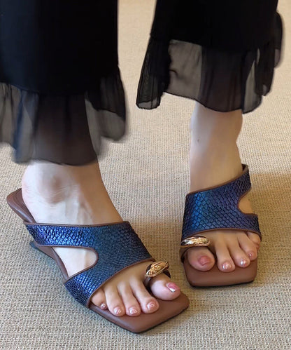 Wedge Silver Peep Sandals Toe Faux Slide Italian Leather