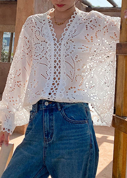 Cotton Hollow Out White Spring Italian Shirts