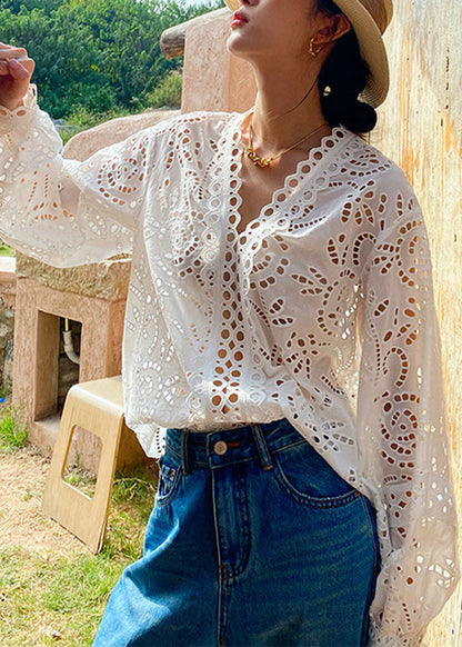 Cotton Hollow Out White Spring Italian Shirts