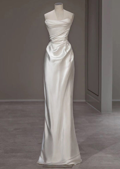 Silk Wrinkled Dress Summer Italian Solid White Party