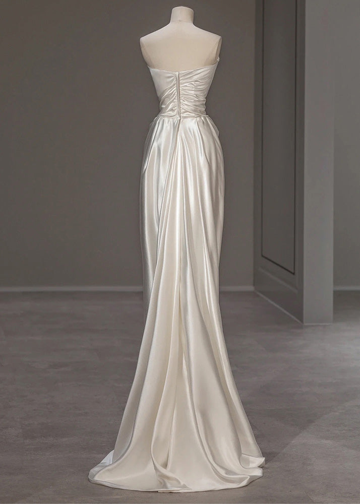 Silk Wrinkled Dress Summer Italian Solid White Party