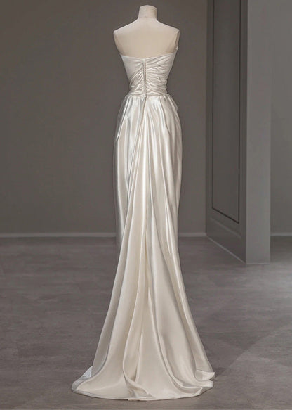 Silk Wrinkled Dress Summer Italian Solid White Party