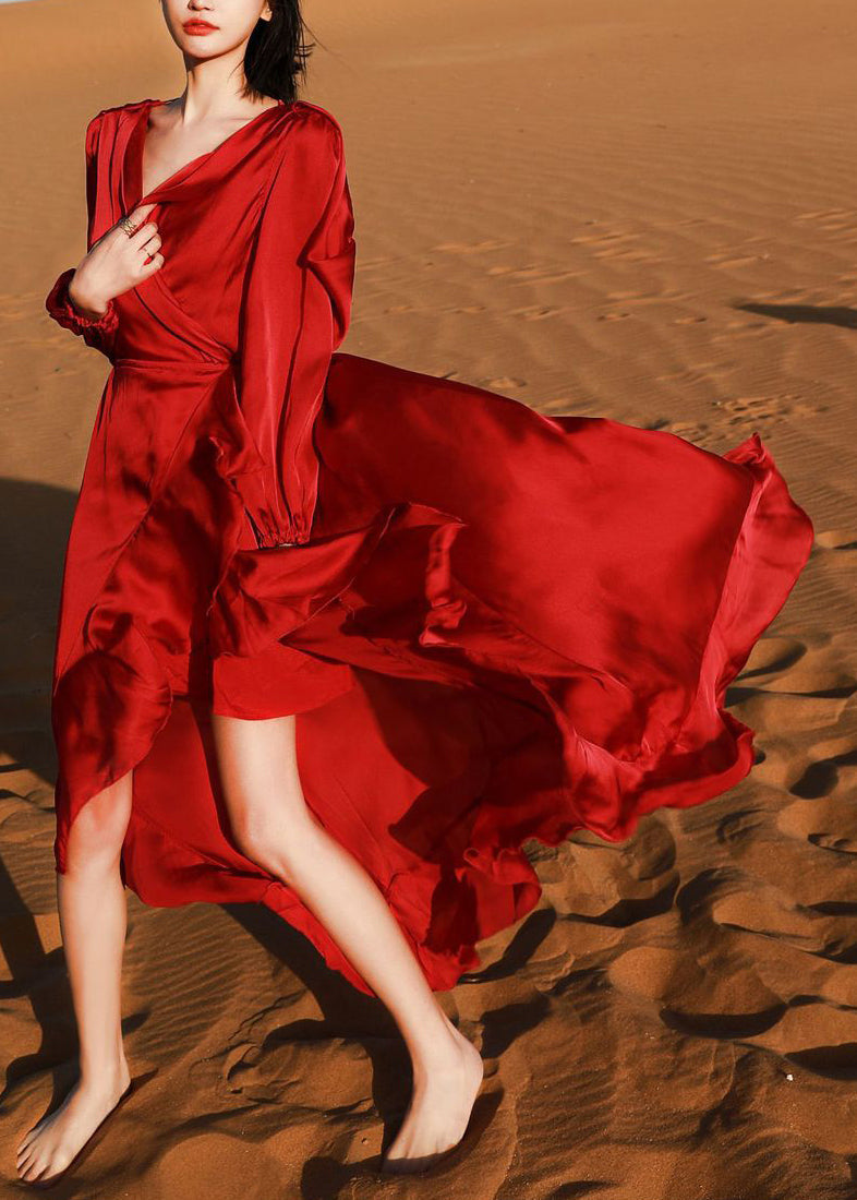 High Robe Italian Fall Wine V Dresses Neck Low Red Cotton Design