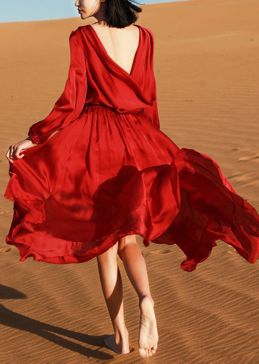 High Robe Italian Fall Wine V Dresses Neck Low Red Cotton Design