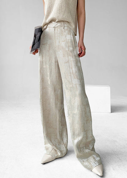 Linen Design Jacquard High Waist Original Apricot Fall Pants
