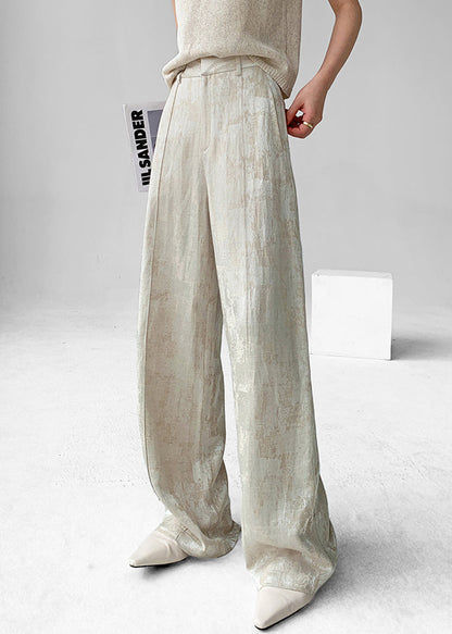 Linen Design Jacquard High Waist Original Apricot Fall Pants