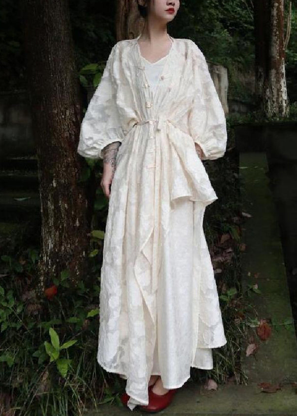 Beige Pieces Side Jacquard Set Button Two Fall Cotton Open