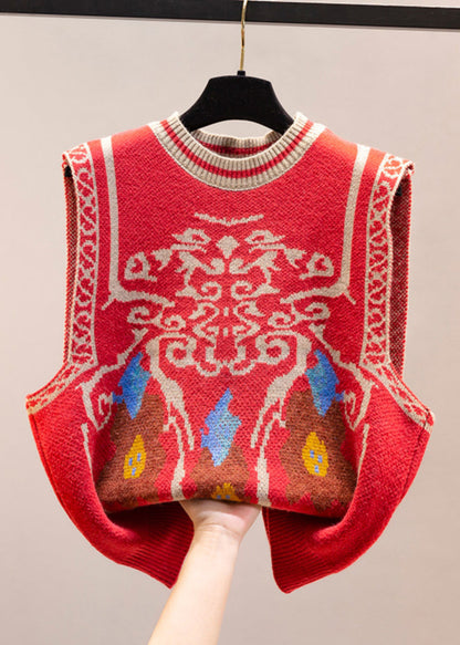 Jacquard Navy O Neck Cozy Knit Vest Sleeveless YJ011