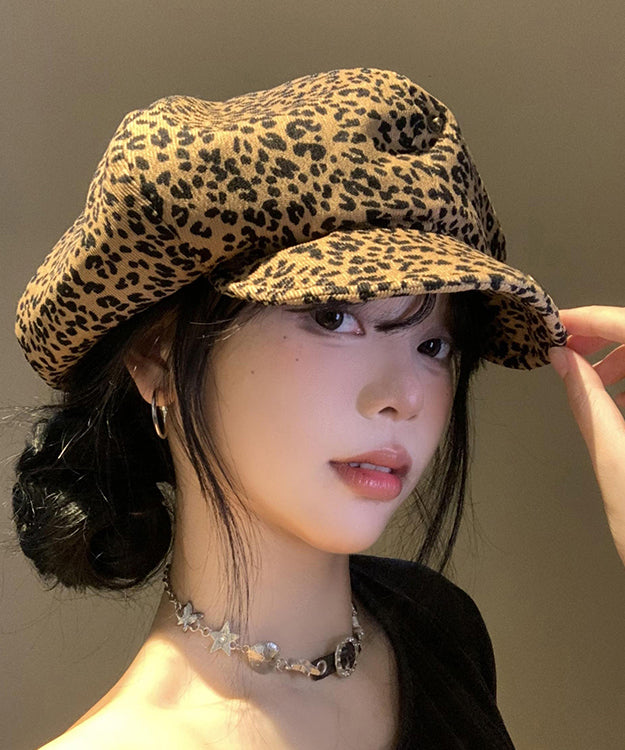 Japanese Style Coffee Leopard Print Versatile Beret Hat Autumn WB023