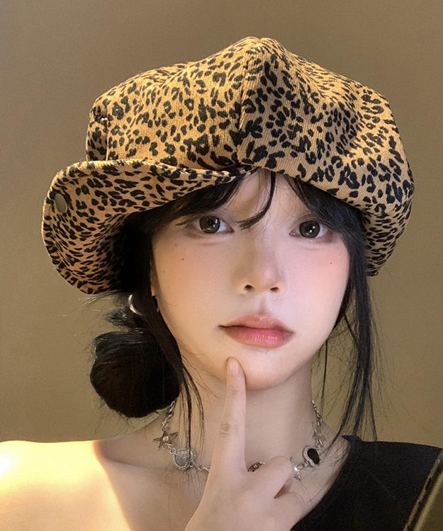 Japanese Style Coffee Leopard Print Versatile Beret Hat Autumn WB023