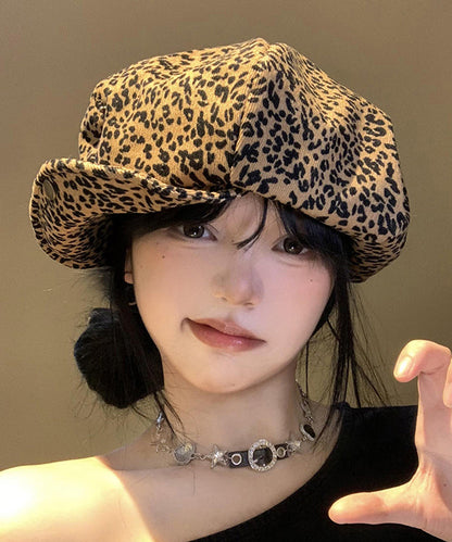 Japanese Style Coffee Leopard Print Versatile Beret Hat Autumn WB023