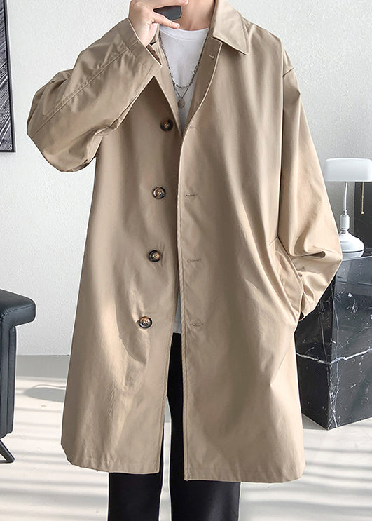 Khaki Button Oversized Cotton Mens Coats Peter Pan Collar Spring YQ006