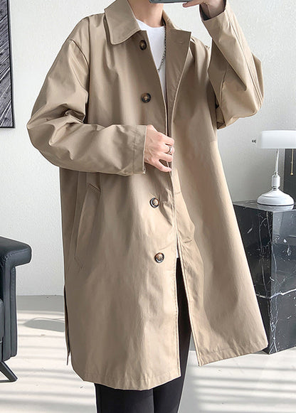 Khaki Button Oversized Cotton Mens Coats Peter Pan Collar Spring YQ006