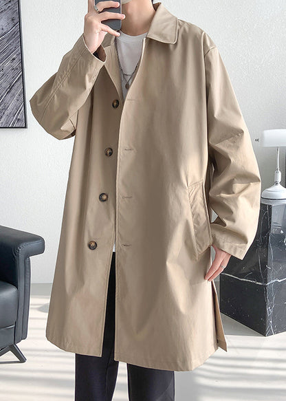 Khaki Pockets Oversized Cotton Spring Mens Coats Peter Pan Collar YQ009