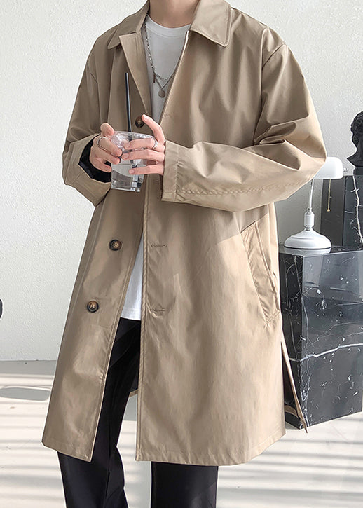 Khaki Pockets Oversized Cotton Spring Mens Coats Peter Pan Collar YQ009