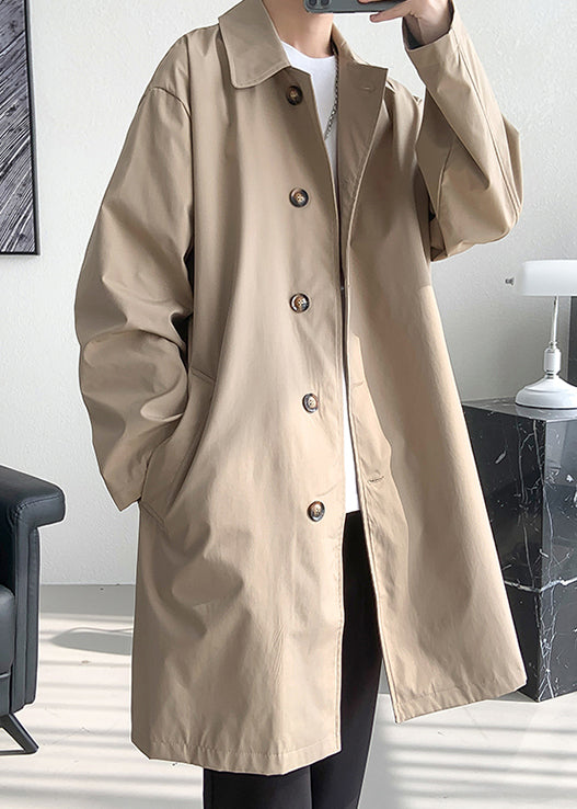 Khaki Pockets Oversized Cotton Spring Mens Coats Peter Pan Collar YQ009