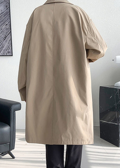 Khaki Pockets Oversized Cotton Spring Mens Coats Peter Pan Collar YQ009