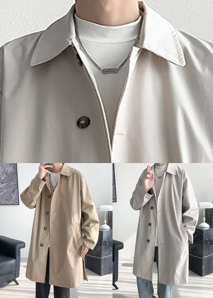 Khaki Pockets Oversized Cotton Spring Mens Coats Peter Pan Collar YQ009