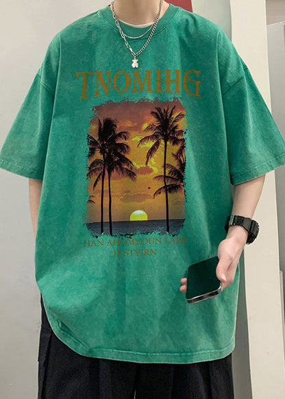 O Shirt Khaki Half Neck Sleeve Cotton Men T Oversized Print