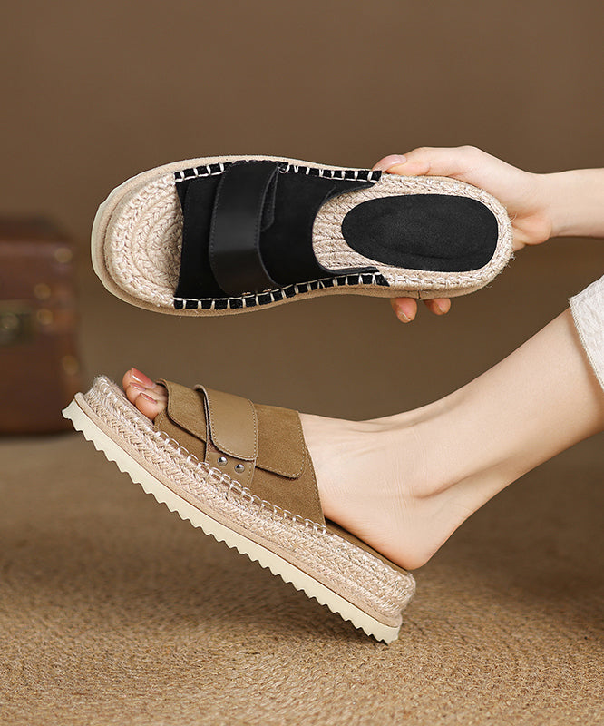 Toe Sandals Peep Platform Splicing Slide Suede Khaki