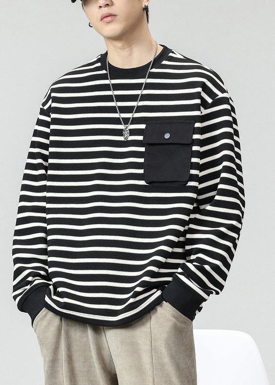 O T Striped Men Cotton Pockets Neck Spring Shirts Khaki