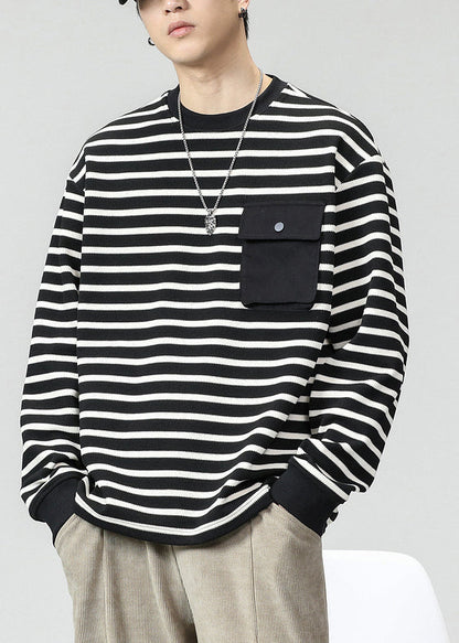 O T Striped Men Cotton Pockets Neck Spring Shirts Khaki