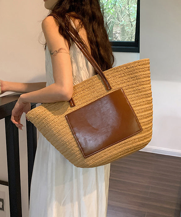 Korean Versatile Large Capacity Straw Woven Satchel Bag Handbag HJ1048