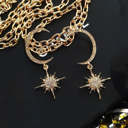 Drop and Rhinestone Star Moon Earring