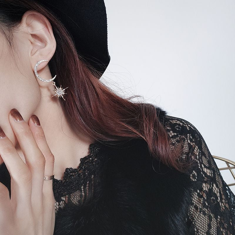 Drop and Rhinestone Star Moon Earring