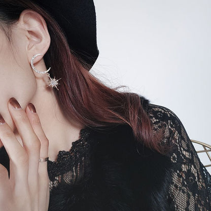 Drop and Rhinestone Star Moon Earring