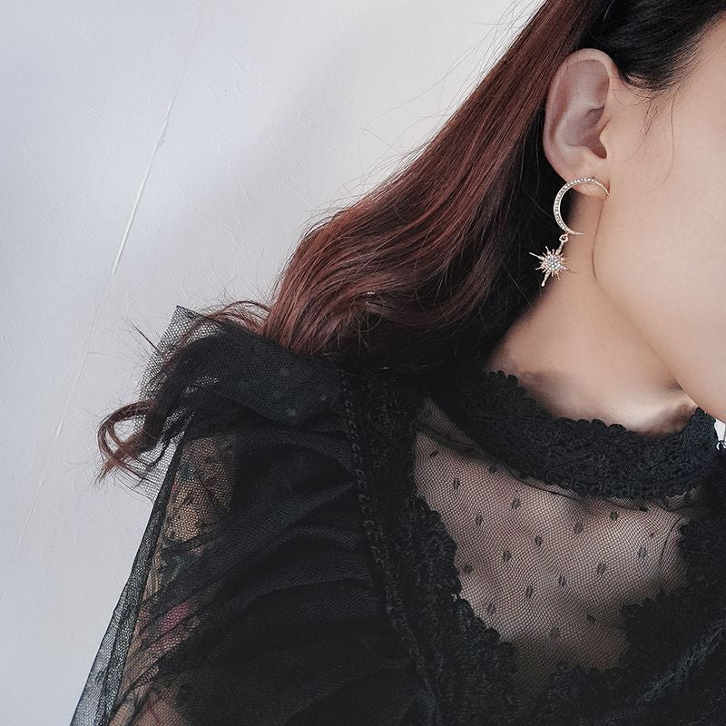Drop and Rhinestone Star Moon Earring