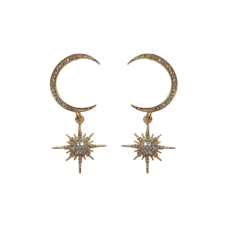Drop and Rhinestone Star Moon Earring
