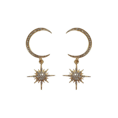Drop and Rhinestone Star Moon Earring