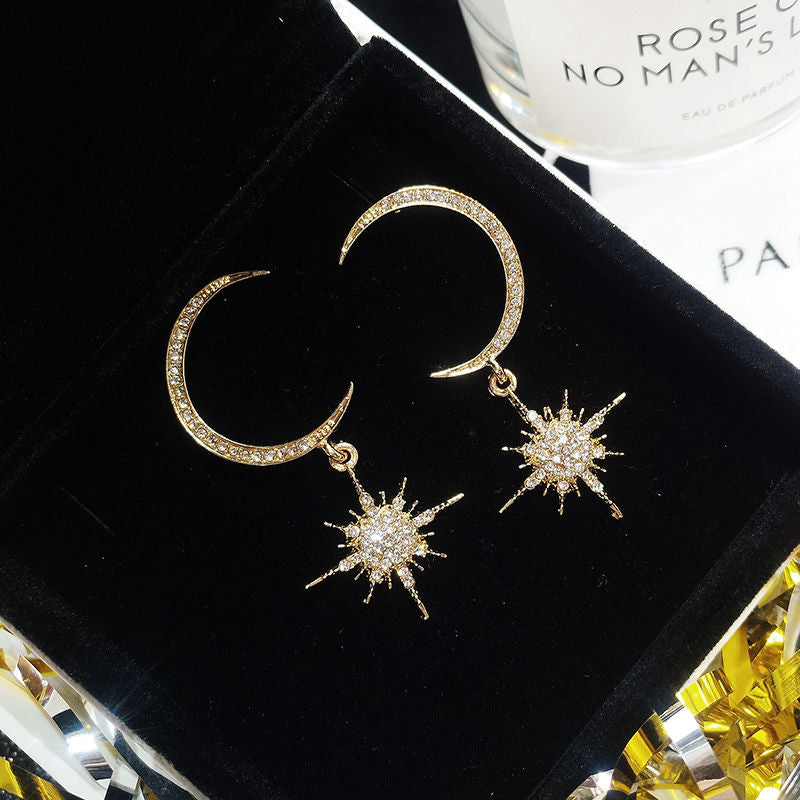 Drop and Rhinestone Star Moon Earring