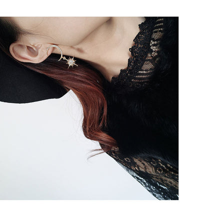 Drop and Rhinestone Star Moon Earring