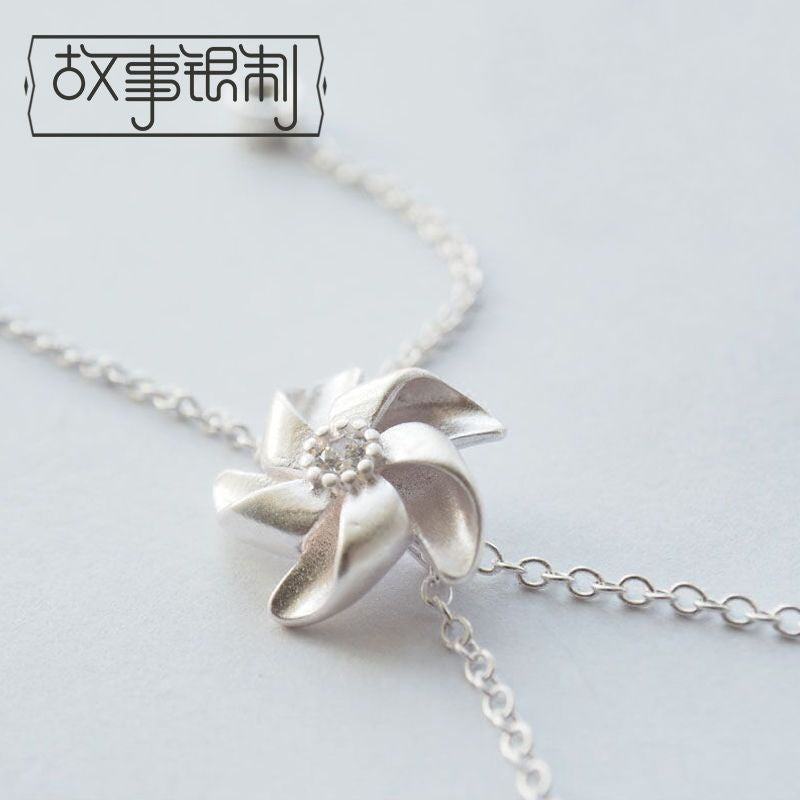 925 Necklace Pendant Silver Sterling Rhinestone Windmill