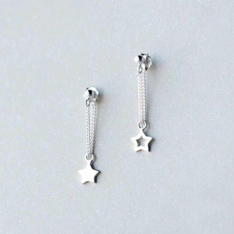 925 Drop Earring Sterling Asymmetrical Silver Star