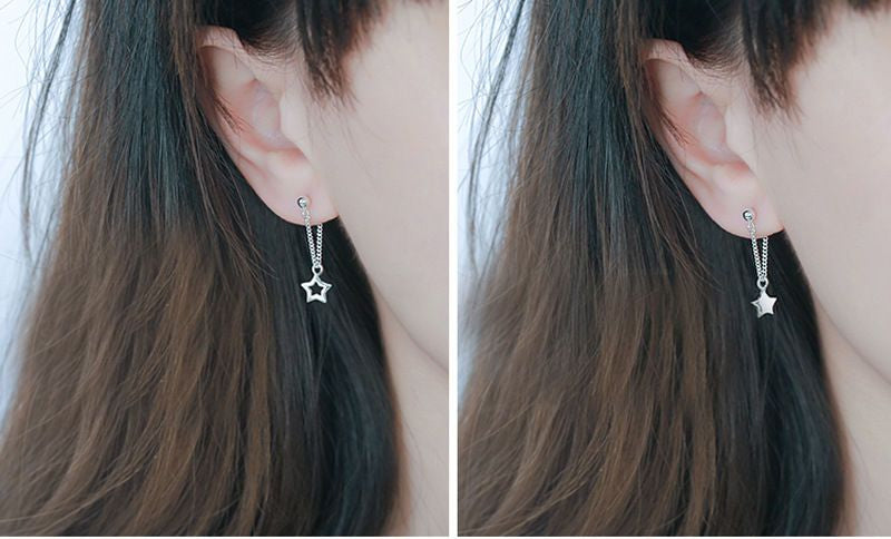 925 Drop Earring Sterling Asymmetrical Silver Star