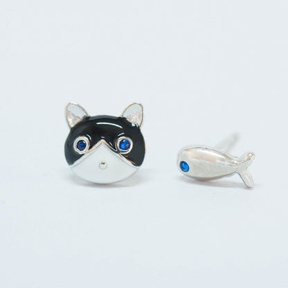 Cat 925 Fish Silver Non-matching Earring and Sterling
