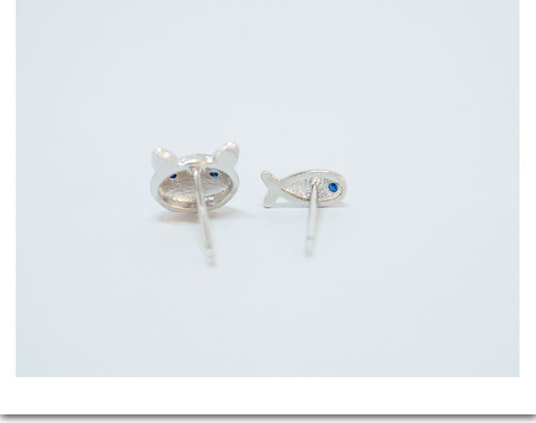 Cat 925 Fish Silver Non-matching Earring and Sterling