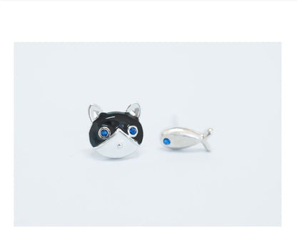 Cat 925 Fish Silver Non-matching Earring and Sterling