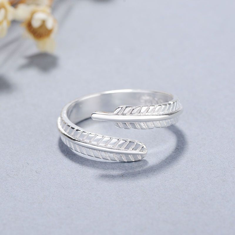 Sterling 925 Ring Feather Open Silver