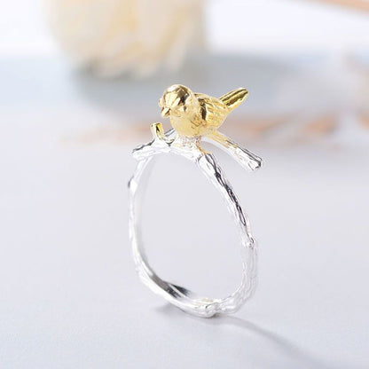 Silver 925 Sterling Gold Open Plated Bird Ring