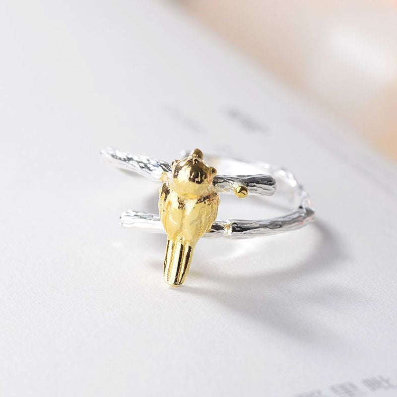 Silver 925 Sterling Gold Open Plated Bird Ring